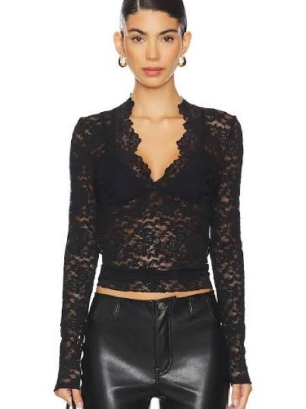 Free People x Intimately FP All Day Lace Long Sleeve Top In Black